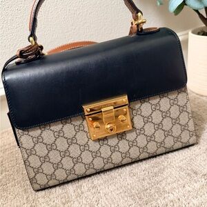 Gucci Black and Beige Monogram Satchel